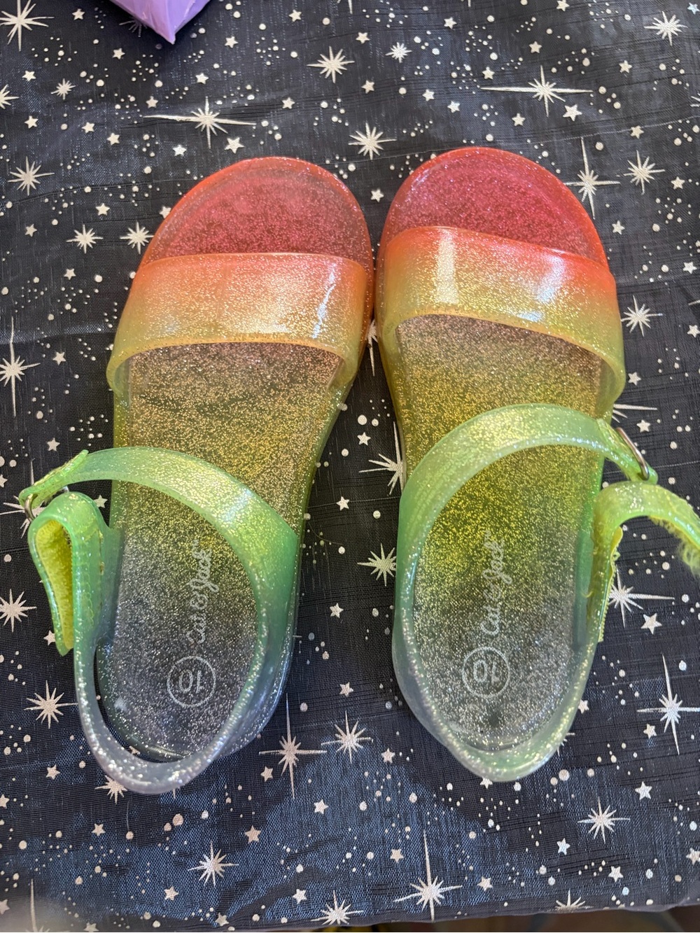Cat & Jack Kids Glitter Ombre Slide Sandals - Red, Orange, Yellow, Green